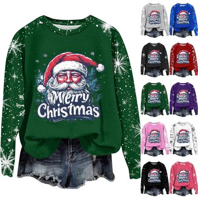 Damenmode Rundhals Pullover Tiefer Ärmel T-Shirt Weihnachten Gedruckt Top