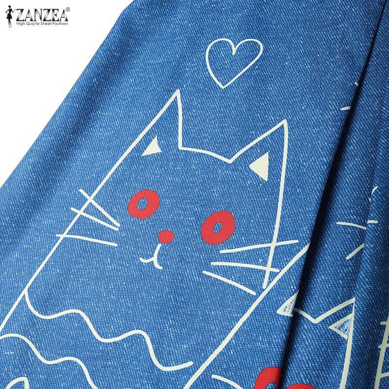 ZANZEA Women Casual V-Neck Summer Short Loose Print Dress