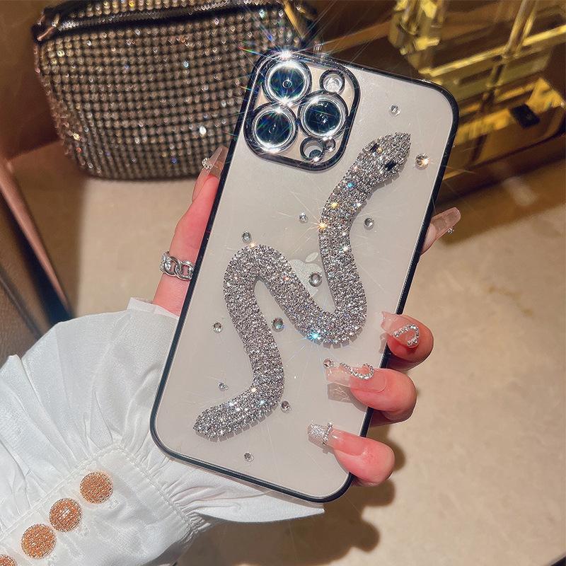 Luxury rhinestone snake for Apple 14 mobile phone case Muse Phone13 transparent 12Promax anti-drop case 11