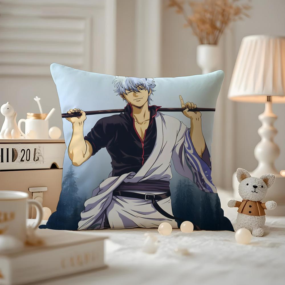 Anime GGINTAMA Cushion Cover Antidustmite Pillowcase Invisible zipper silky short plush Sofa cushion cover