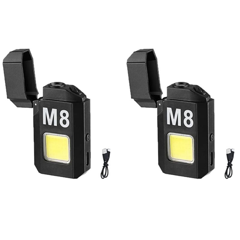 Rechargeable Type-C Interface Waterproof M8 Mini Flashlight Double Arc 2-in-1 COB Work Light Outdoor Strong Light