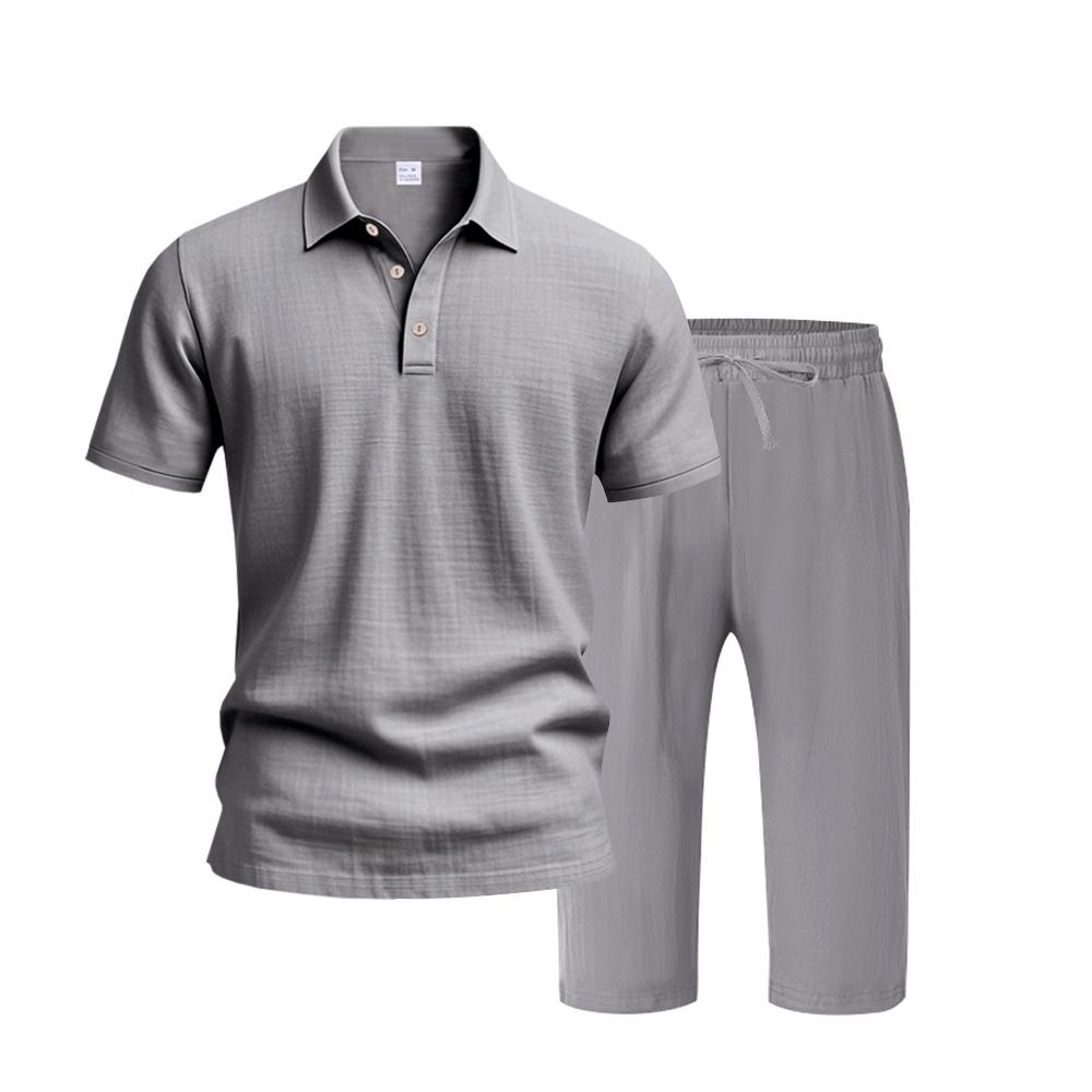 Men's Summer New Short Sleeve and Shorts Set, Made of Linen Fabric, A High-Quality Two-Piece Short Sleeve and Shorts Set