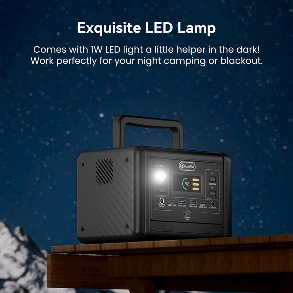 Flashfish T200 200W Portable Power Station, 153.6Wh LiFePO4 Battery, 400W Surge, Pure Sine Wave AC, 60W PD USB-C Fast Recharge