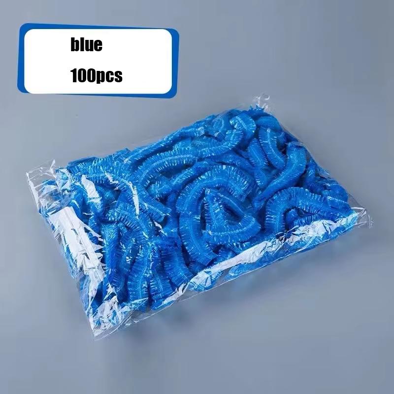 

Женская одноразовая шапочка для душа, пластиковая водонепроницаемая шапочка для головы, розовая для спа-салона, краска для волос в отеле, эластичная шапочка для волос, 100 шт./набор синий