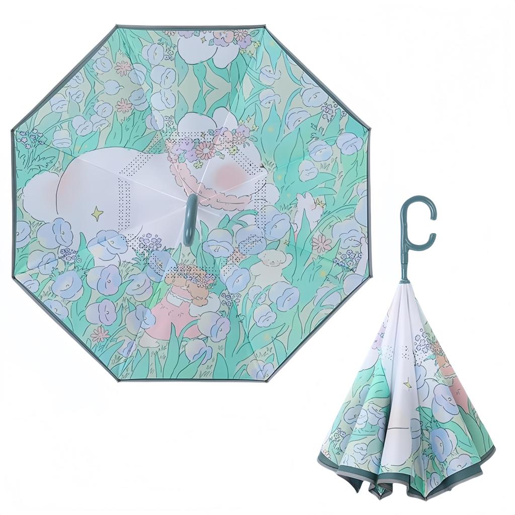 Rekucci Inverted Floral Keeps Hands Long Rain Car Rainy Protects Against Strong and of the Valley Umbrella, Pattern, Freestanding, Windproof, Free,