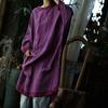 Johnature Frauen Vintage Kleider O-Ausschnitt Fledermaus Ärmel Herbst lose lila chinesischen Stil Frauen Kleid