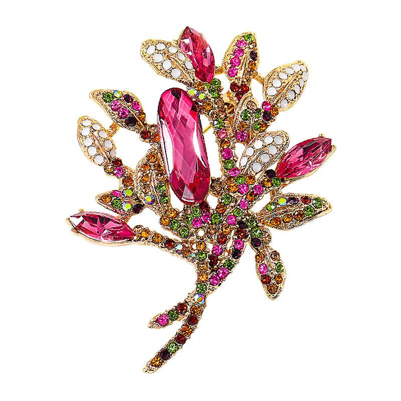 Stylish Classic Exquisite Flower Rhinestone Badge Brooch Elegant Luxury Crystal Pin Button Beads