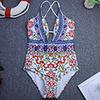 Floral Halterneck Backless Lace-up One-Piece Swimsuit for Women