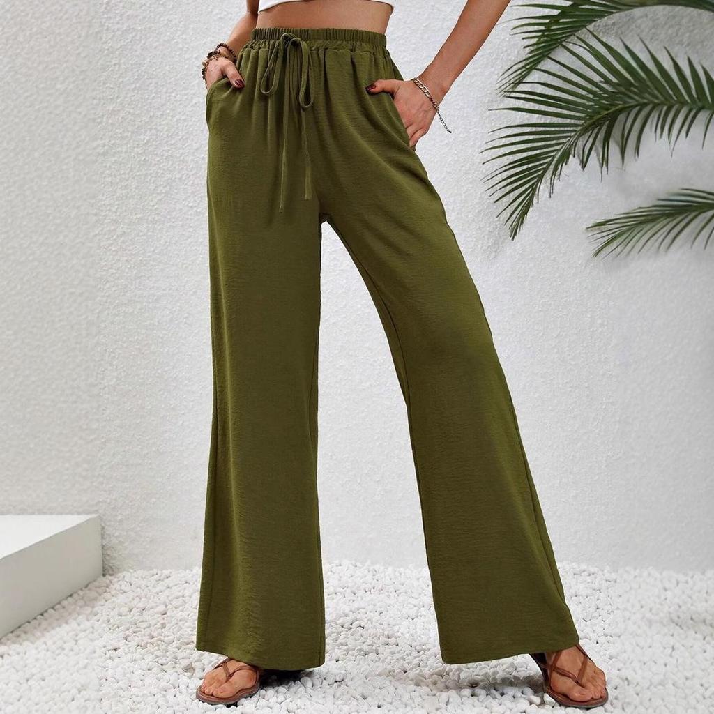 European & American Women's Solid Color Wide-Leg Floor-Length Pants for Spring/Summer 2025