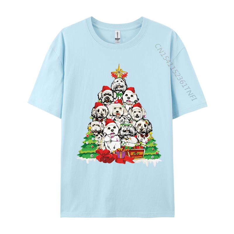 Christmas Pajama Maltese Tree Dog Xmas T Shirts Hip Hop Novelty Cotton Men Top Tshirts England Style