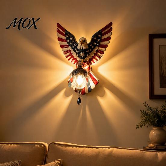 American Theme Holiday Gift Patriotic Bald Eagle Wall Sconce Light, 3D Relief Sculpture Mount Lamp, Vintage Style Lighting Flag Design with Warm Light