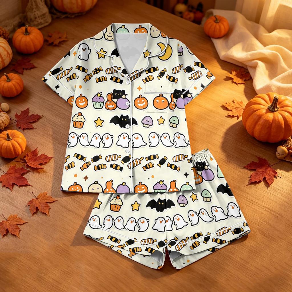 Women's Halloween Print Pajama Set Two-Piece Comfortable Sleepwear