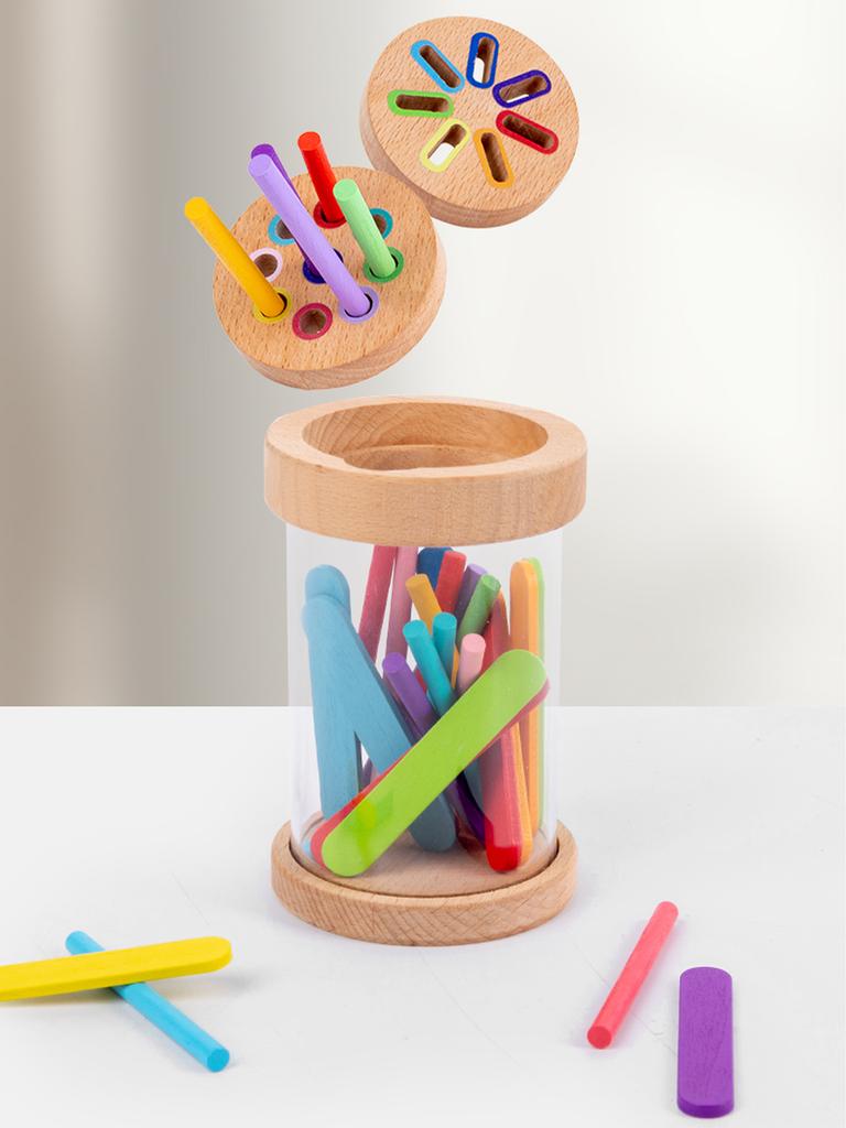 2 In 1 Color Sorting Game, Multicolored Sticks Toys,Color Classification Cup With Transparent Acrylic Cup Body And 2 Cup Lids