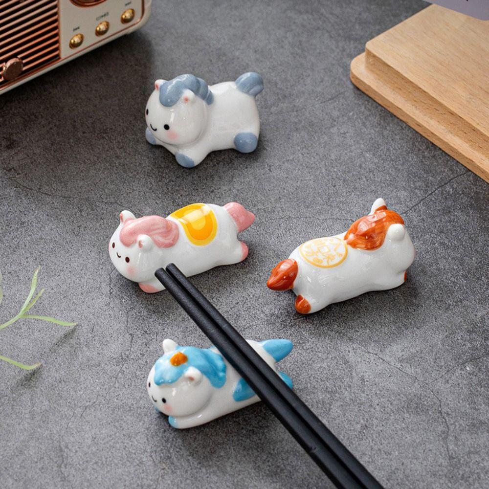 Ceramic Chopsticks Holder Cartoon Spoon Rack Holder Simple Horse Chopstick Rest  Decor
