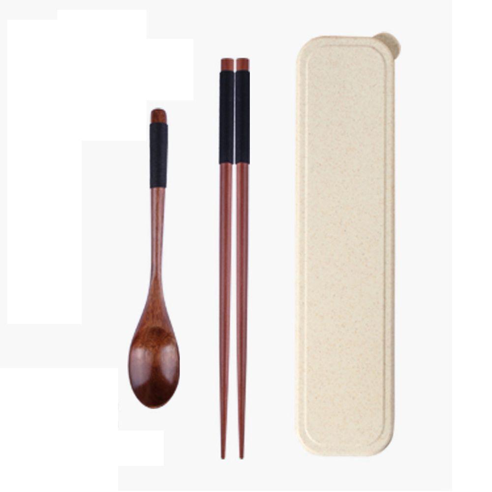 Convenient Travel Reusable Wooden Portable With Box Spoon Dinnerware Cutlery Set Chopsticks