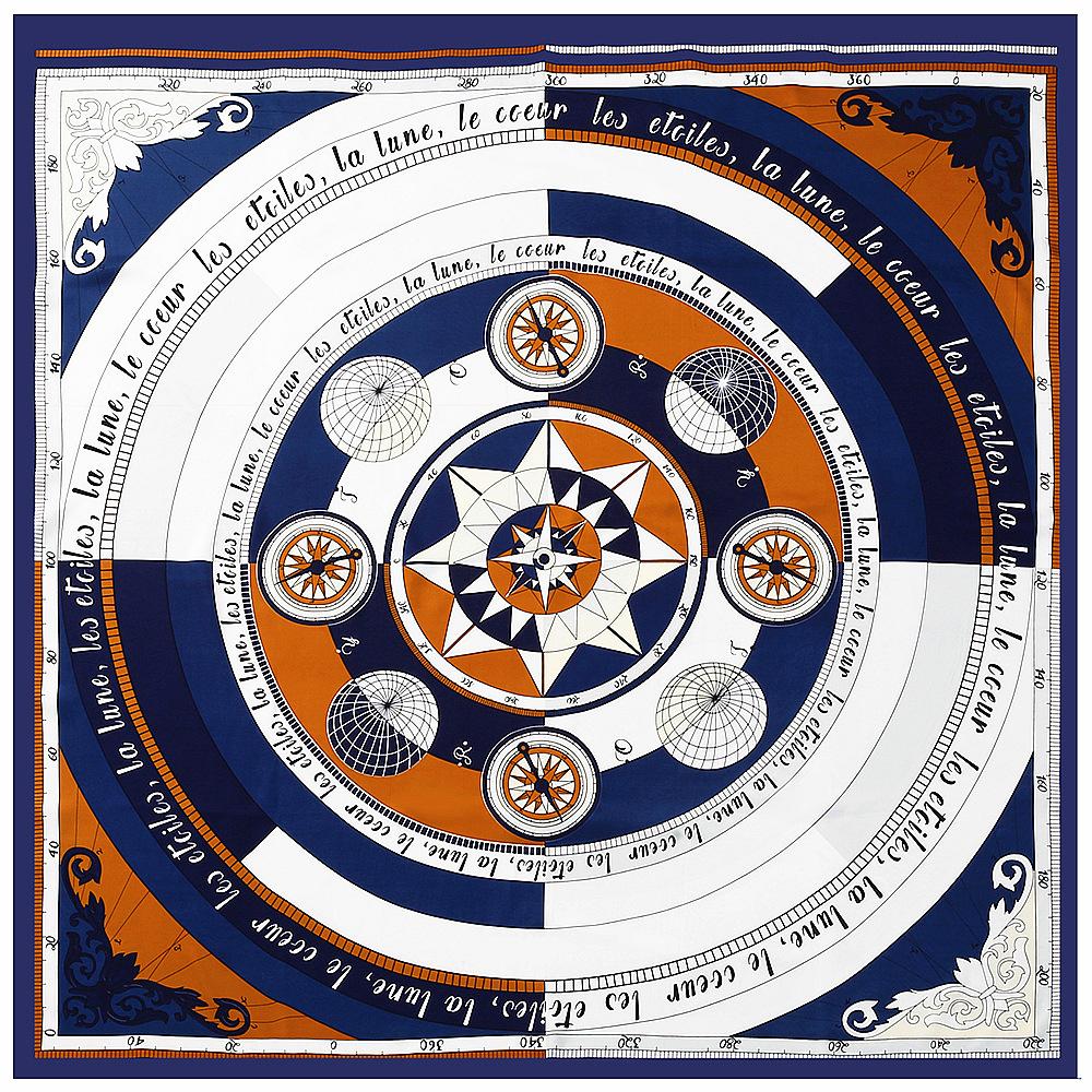 

Compass Design Silk Scarf Women Twill Silk Shawl Large Square Scarf 130*130cm Fashion Cool Scarves 130x130cm