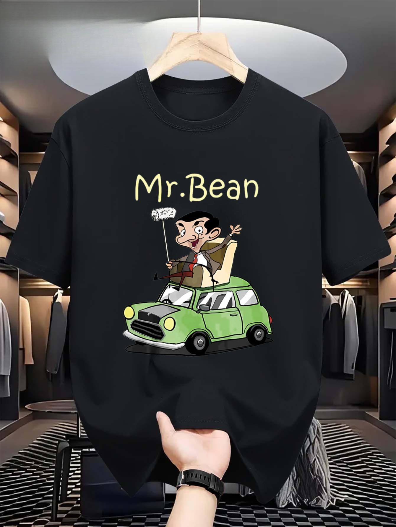Men s Mr. Bean Driving Iconic Car & Bean Face Print T-Shirt - Short Sleeve Casual Summer Tee with Mr. Bean Character Design M