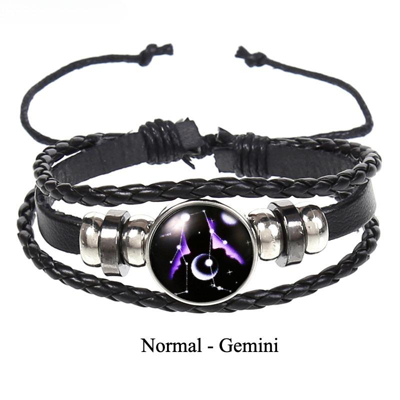 12 Constellations Multi-layer Woven Luminous Punk Cowhide Starry Sky Bracelet Jewelry, Unisex, Popular Couple Hand Rope