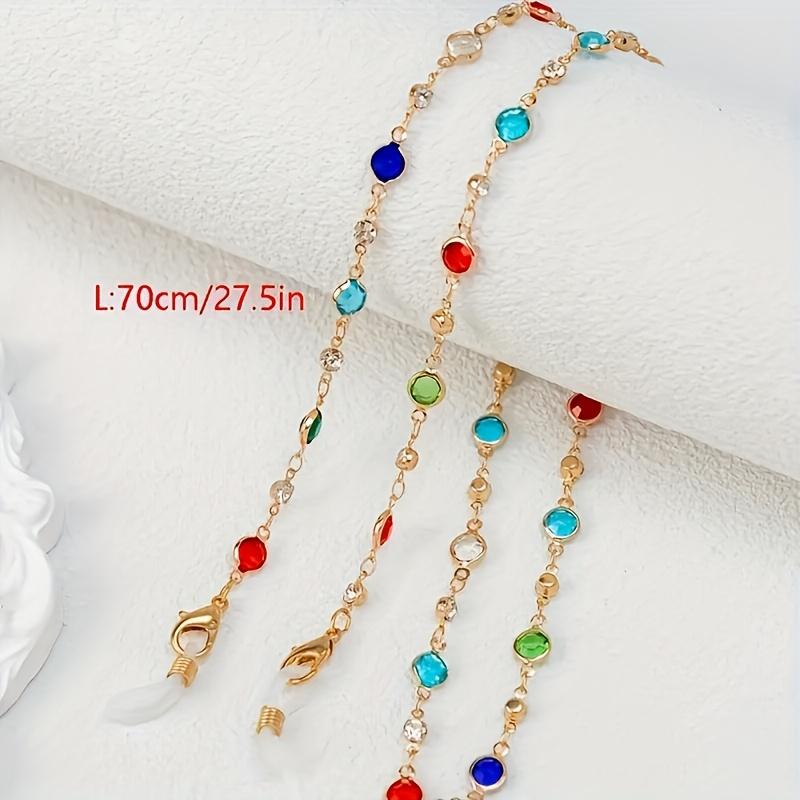 1pc Retro Colorful Rhinestone Glasses Chain for Women - Fashionable Eyewear Retainer, Copper Material, Vintage Style Accessory