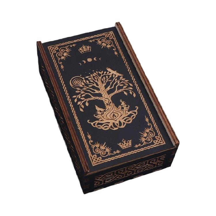 Wood Push Pull Tarots Card Storage Box Portable Card Container Astrology Trinkets Box Divination Card Storage Case
