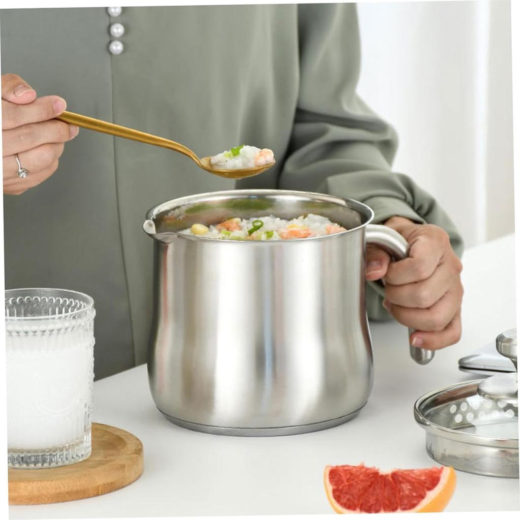 2 liter stainless steel milk pot with guide nozzle glass lid and handle suitable for cooking milk sauce gravy pasta soup and daily kitchen