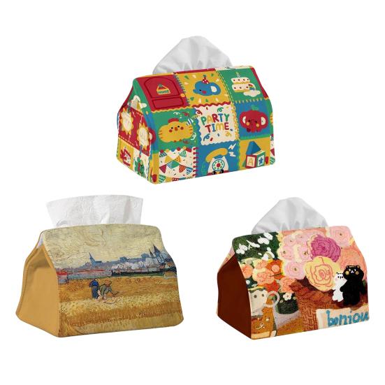 Tissue Box Rectangular Napkin Holder with Oil Painting Design Resistant To Fading Dispenser for Home Office Bathroom Kitchen Bedroom
