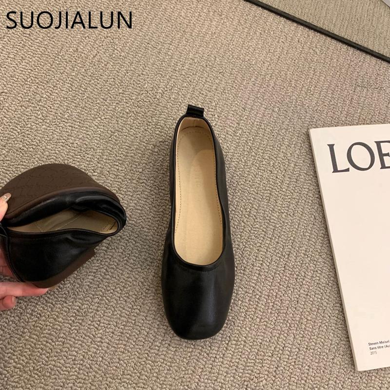 Fashion SUOJIALUN 2024 Summer New Women Flat Shoes Fashion Candy Color Ladies Round Toe Shallow Slip On Ballet Flats Soft Ballerinas Sho