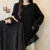 Plus Size Velvet Lace Patchwork Long Sleeve T-shirt for Autumn/Winter - Loose Fit, Flaw-Concealing, Slimming Design