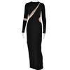 European and American crew neck long-sleeved dress women's fashion hot-selling sexy spice girl tight body sculpting high elastic splicing long dress