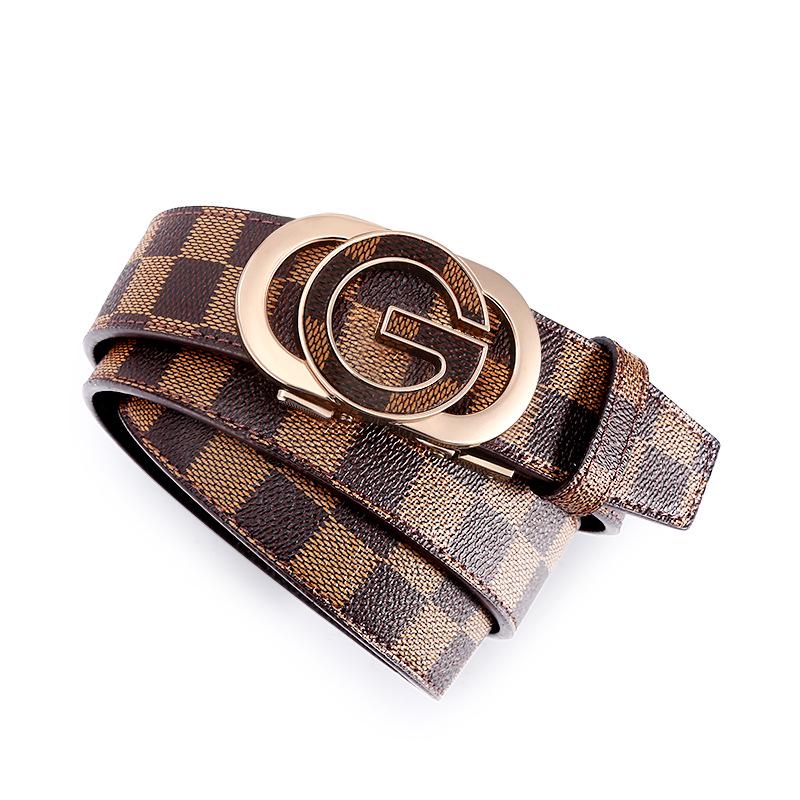 Men's Trendy Leather Belt with Letter Alloy Automatic Buckle - Versatile for Casual and Business Wear