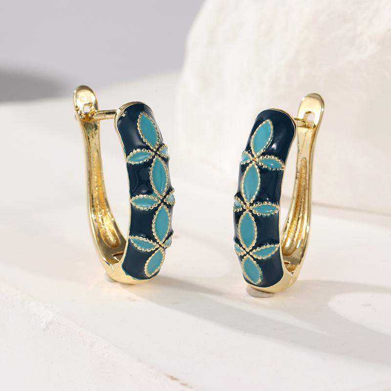 Vintage Künstlicher Emaille Blumenmuster Vergoldete Creolen Damen Exquisite Urlaubs-Schmuckaccessoires Geschenk