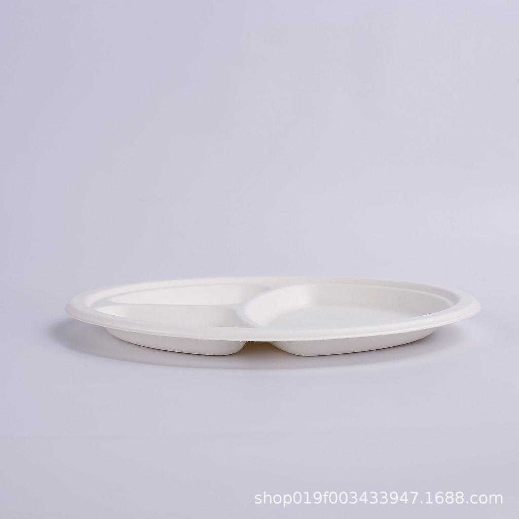 9"/10" 50pcs Disposable Sugarcane Pulp Three Grid Compostable Paper Tableware Degradable Picnic Pizza Party Dishes Dinner Plates