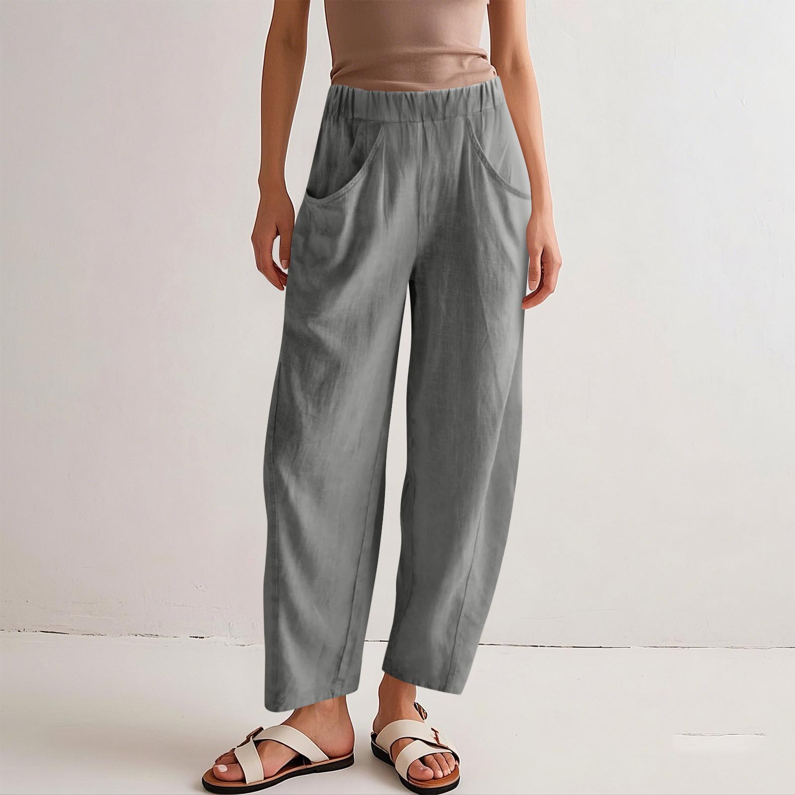 

Women s Cotton Linen Solid Colour Fashion Casual Elastic Waist Turnip Pants With Pockets XL