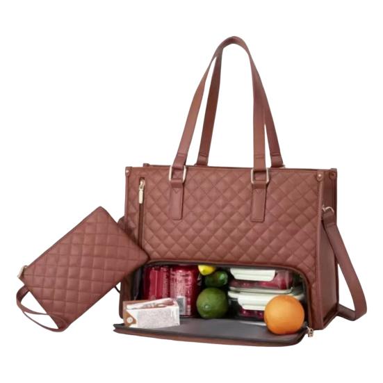 Dámská svačinová taška přes rameno s termoizolační přihrádkou na jídlo, velká kapacita, taška na notebook, prošívaná kabelka pro práci, cestování, business casual