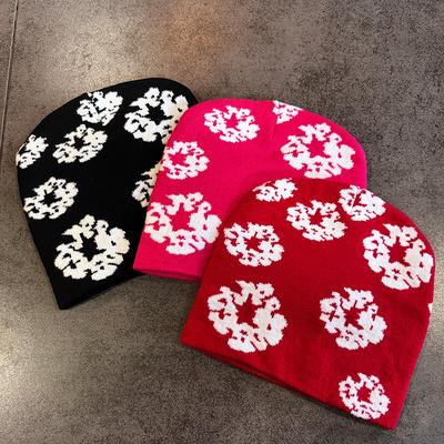 1pc Floral Print Knit Beanie for Men Women Soft Stretchy Skull Caps for Outdoor Walking,Casual Streetwear,Winter Autumn Head Hat