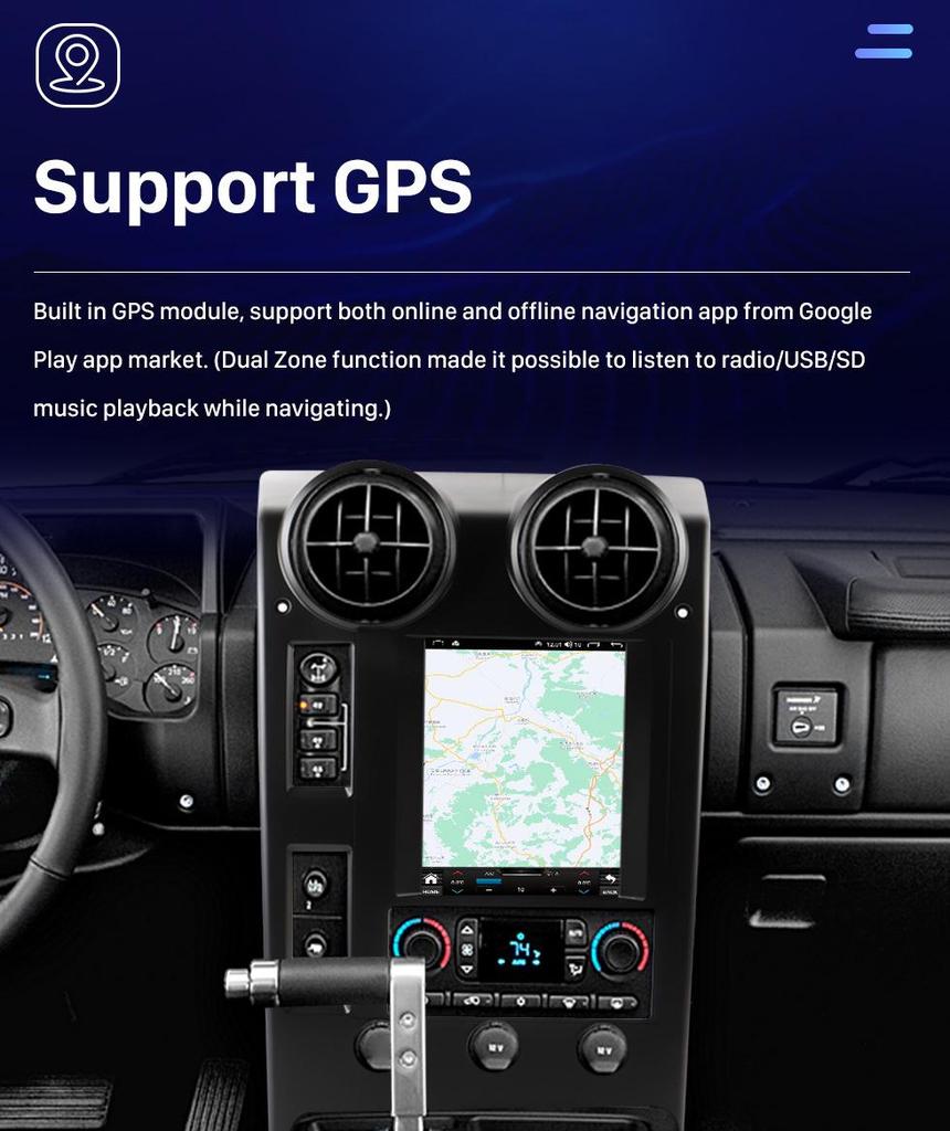 Bluetooth CarPlay & Android GPS Navigation Radio for 2004-2007 Hummer H2.
