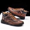 Stivali da Uomo in Pelle Autunno Inverno Vintage Fatto a Mano Cucito Morbido Business Piatti Scarpe Casual Quotidiano Comodo Durevole Scarpe da Passeggio