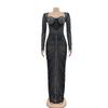 Modisches, durchsichtiges, langärmliges Kleid aus Drillichnetz für Damen