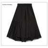 Dark Style A-Line Mesh Patchwork Skirt: Casual, Mid-Length, Elastic Waist, Irregular Flare