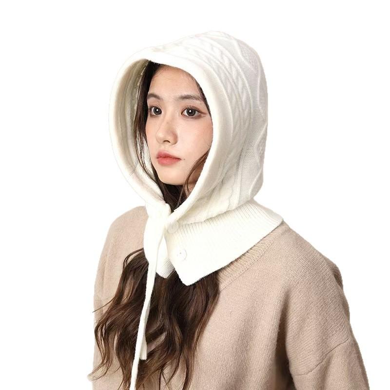 Winter Scarf Gloves Hat Fashionable Red Neck Protection Autumn Integrated Barak Knitted Raffle Hat Warm Wool