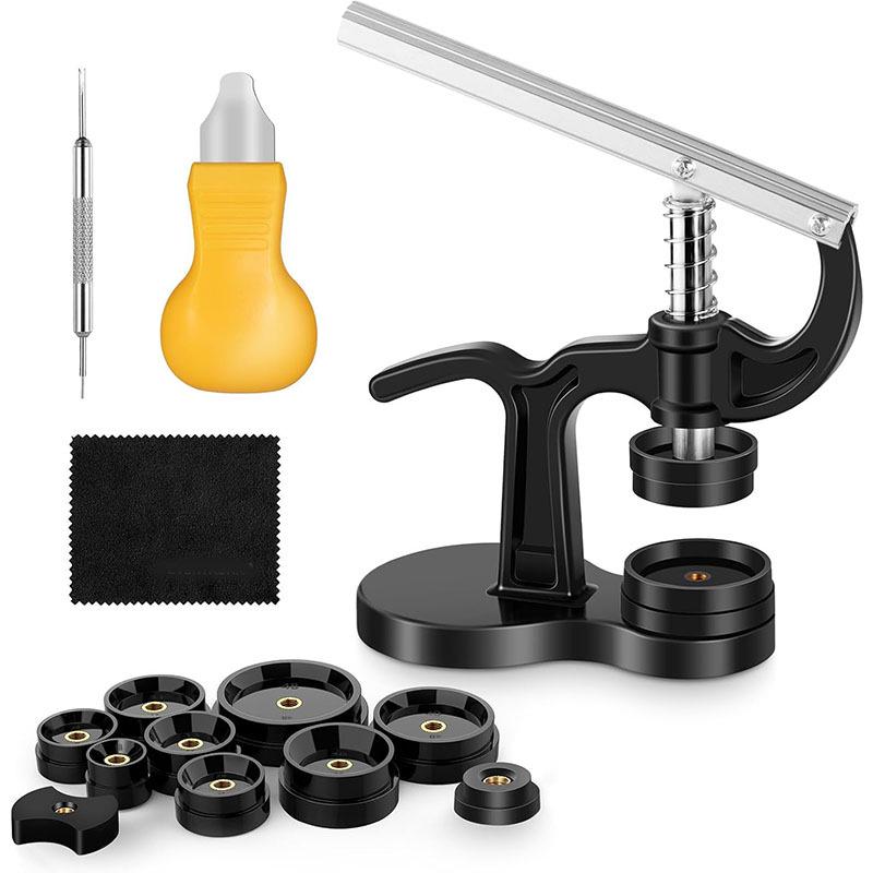 

Набор инструментов для ремонта часов: Пресс для корпуса настольного компьютера, Пресс для задней крышки, Инструмент для замены аккумулятора, Механические/Кварцевые часы - 19 шт.