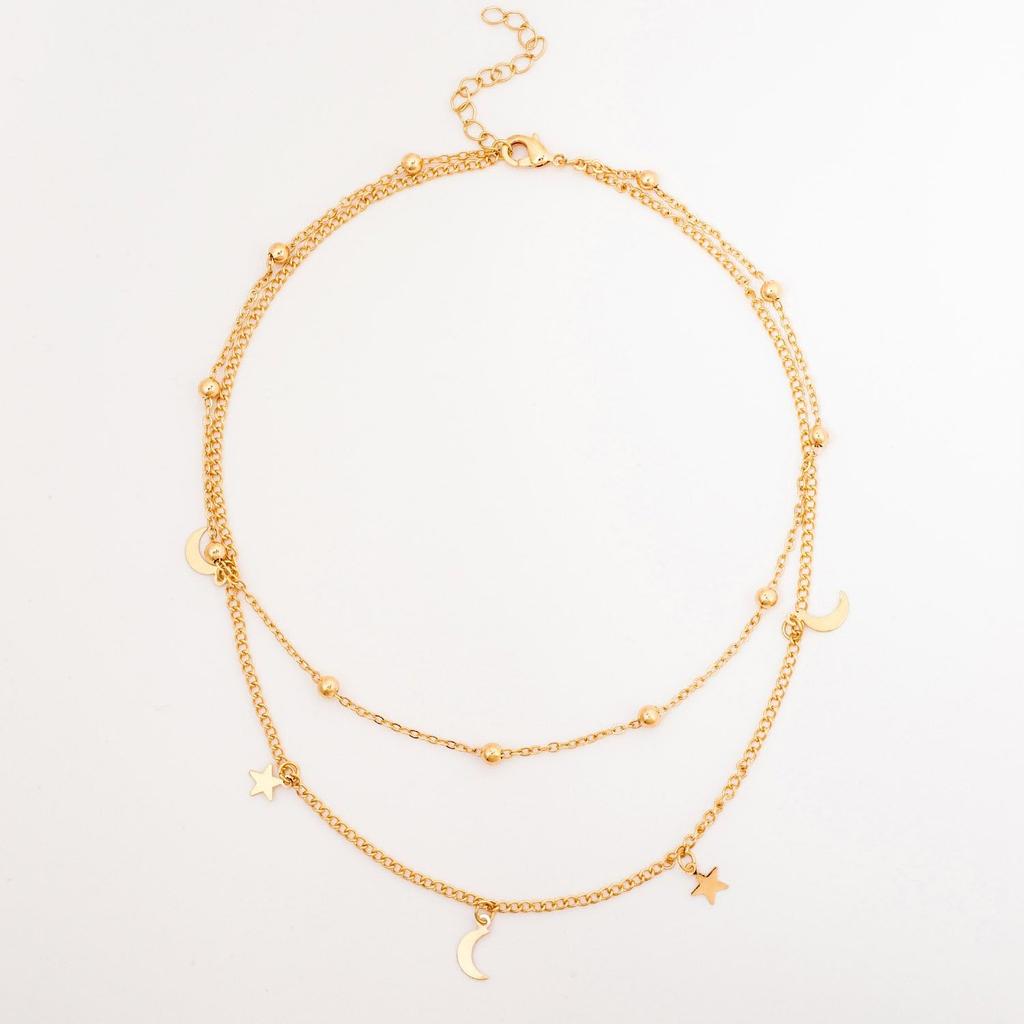 Star Moon Charm Necklace Layering Chain Choker for Women