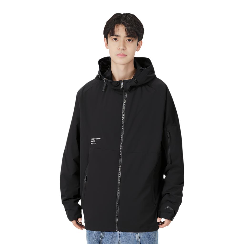 Li-Ning Training Series Solid Color Logo Print Woven Zip-Up Hooded Long Sleeve Jacket Men Jacket Black AFDSD17-3
