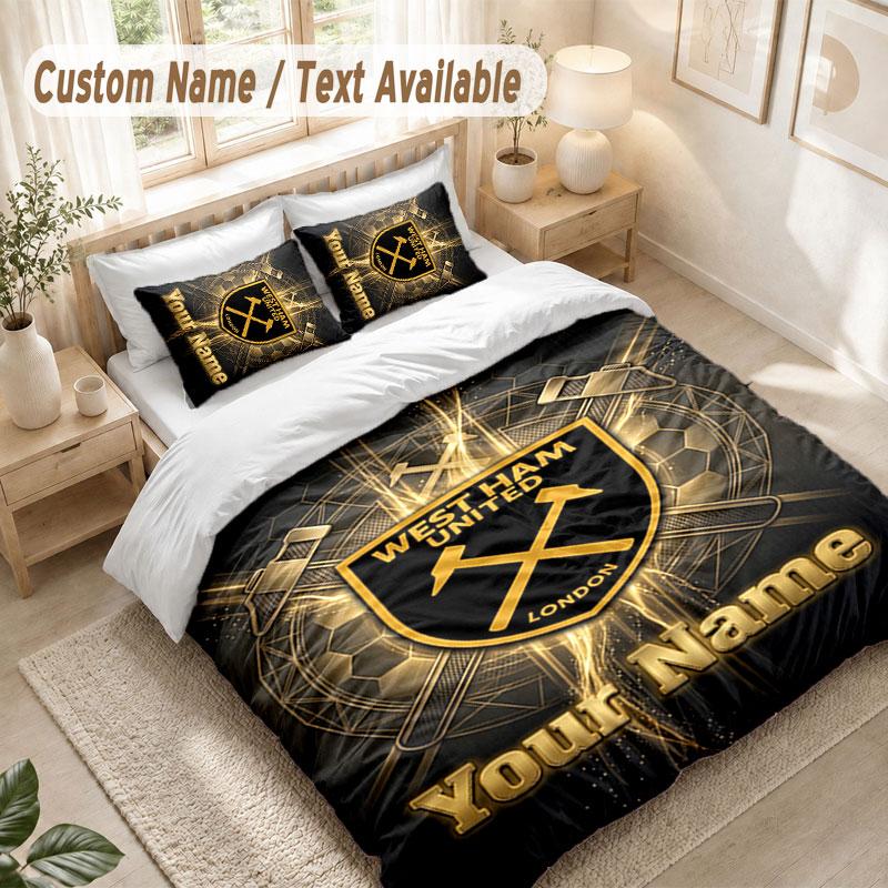 Custom Name Bedding Set 3 PiecesWest Ham United FC Print Duvet Cover + 2 Pillowcases Soft Bed Decor