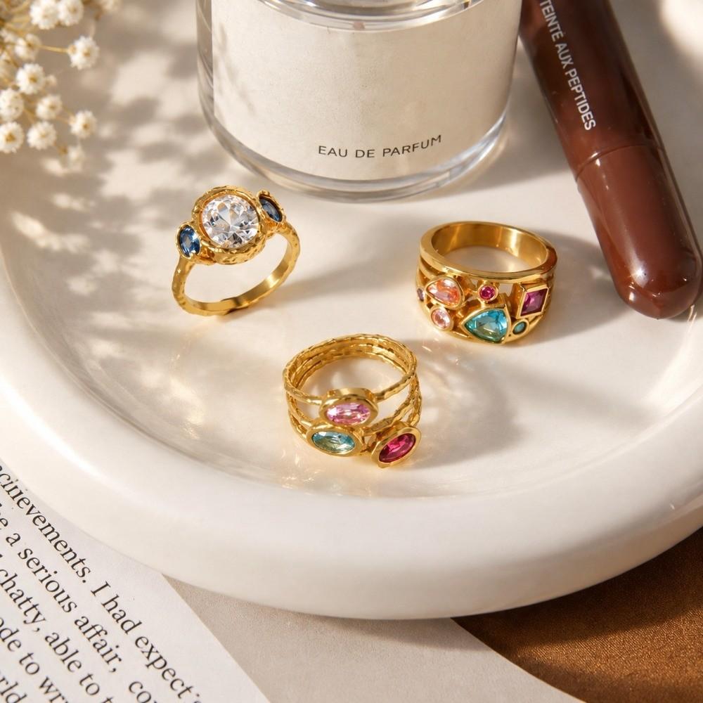 Fade Resistant Zircon Ring Lightweight Stainless Steel Ring New Hand Jewelry Outfit