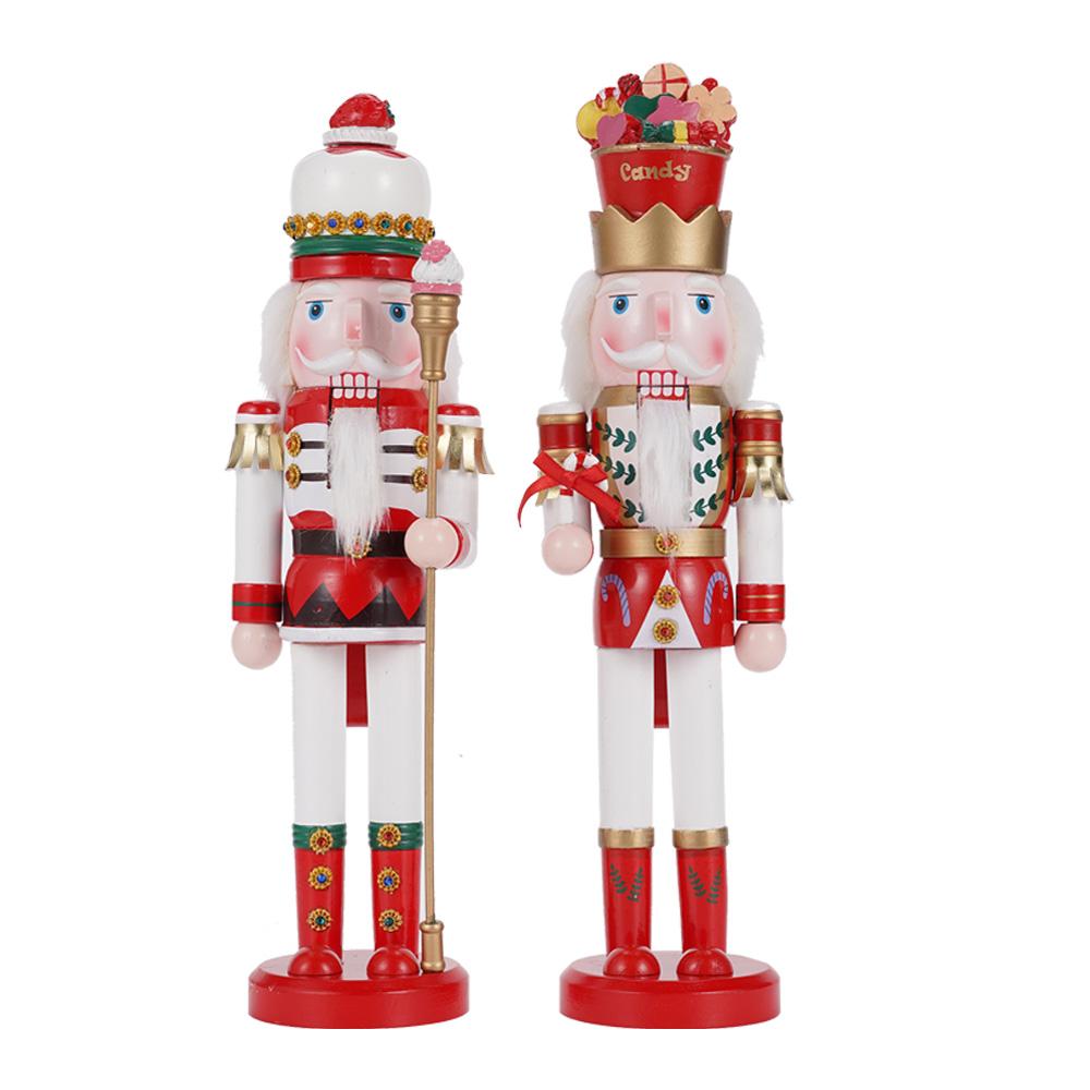 2Pcs 38CM Christmas Nutcracker Soldier Desktop Ornament Candy Series Wooden Handicraft Puppet Christmas Gift Home Decoration