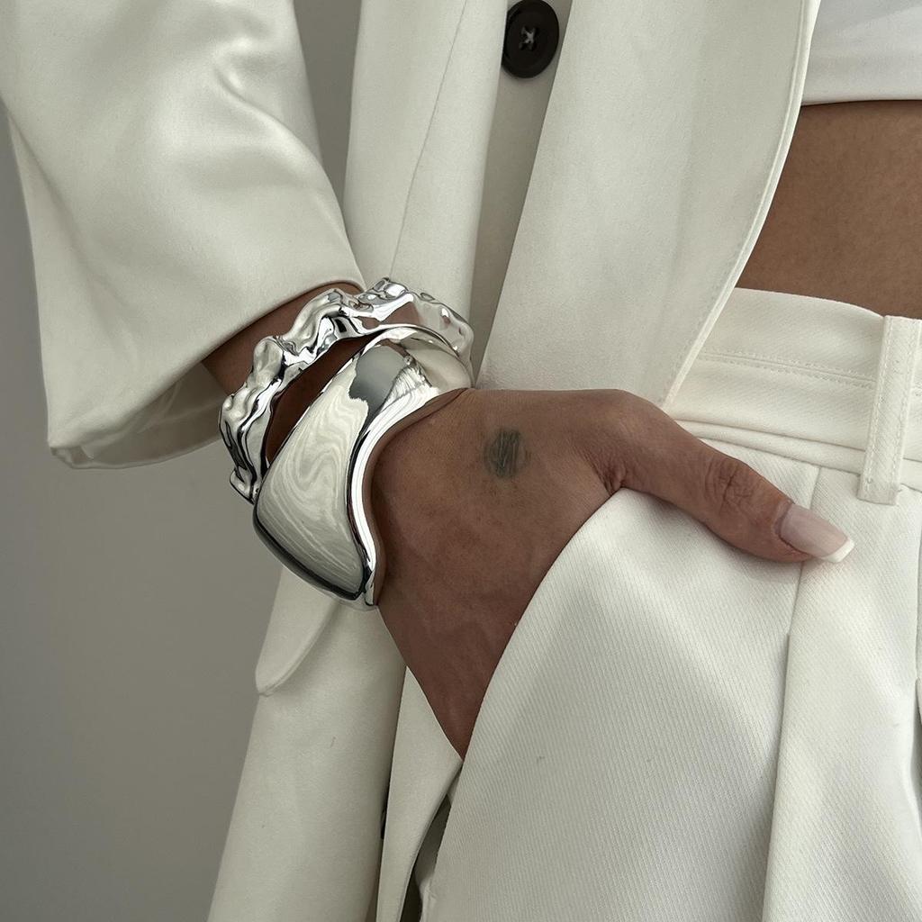 Fashion Irregular Cuff Polished Pleated Bracelet Set Light Luxury Style Commuter Party Forwoman