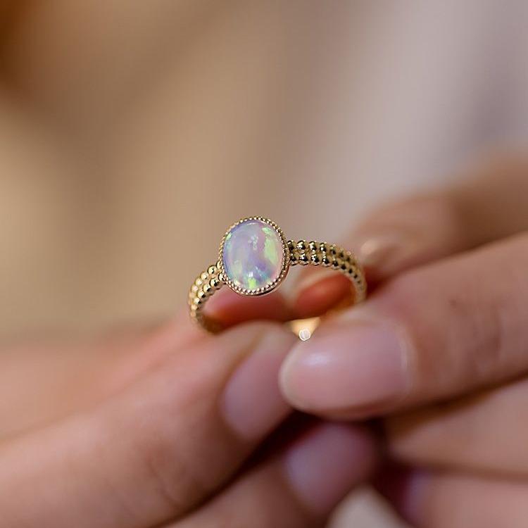 Vintage Japanese-Style Adjustable Opal Ring for Women