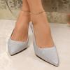 Fashion All-Match Silvery Elastic Band Pumps Heels for Women Party Pointed Toe Plus Size Woman High Heels Fashion Bling Pumps Female