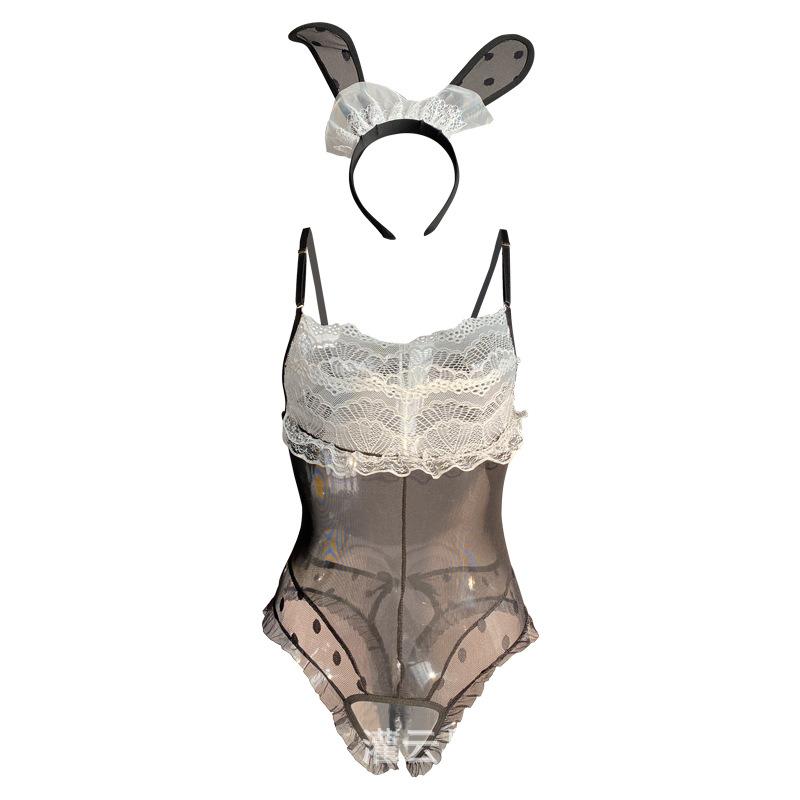 Sexy Lingerie Bunny Suspender Pajamas Small Chest Uniform Lace Pure Lust Seduction Suit